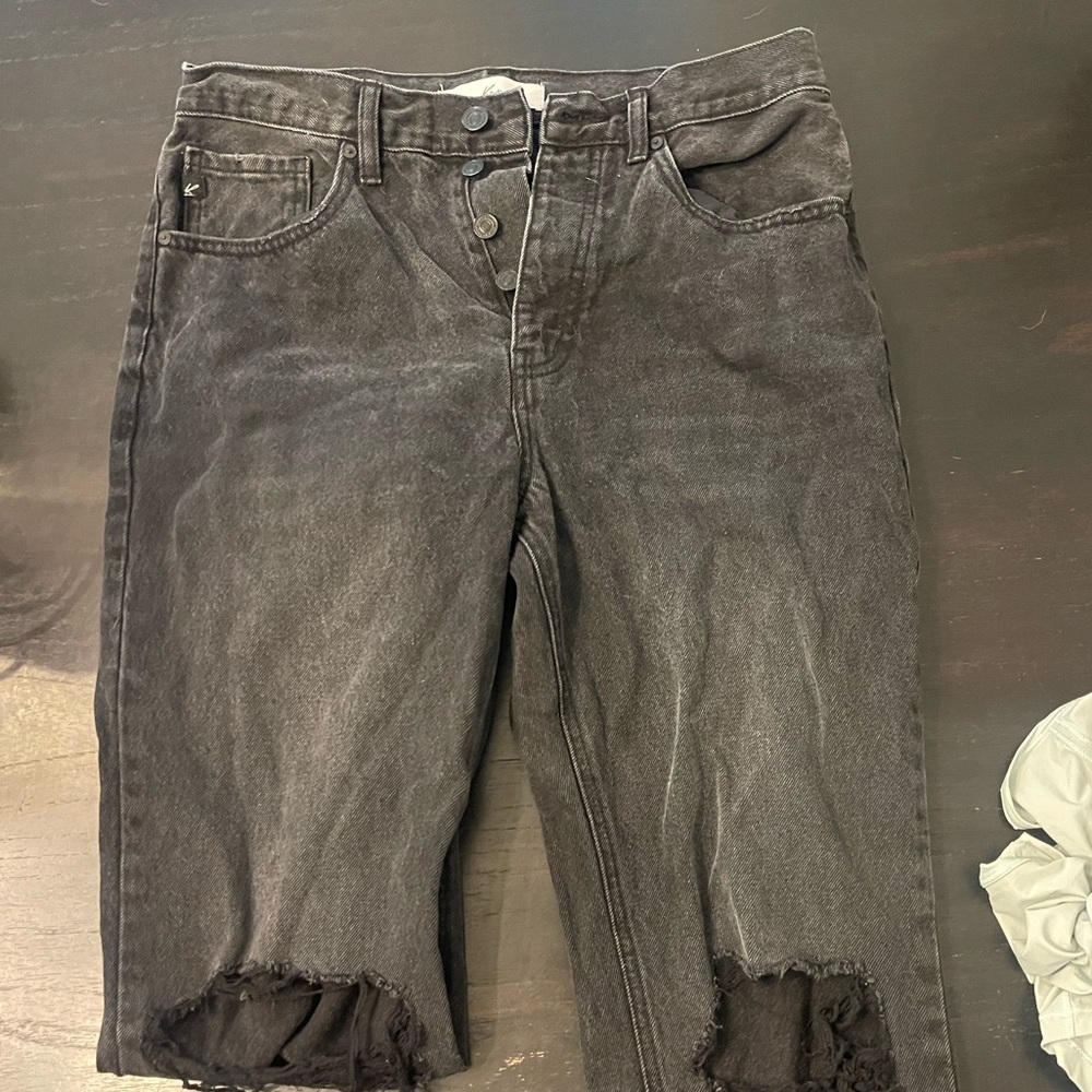 KanCan Black Ankle Cropped Distressed Jeans